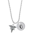 thumbnail image 1 of Delight Jewelry Silvertone Caduceus - LPN Silvertone Script Initial Disc - O - Charm Necklace, 20"+3", 1 of 4