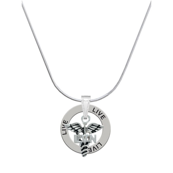 Delight Jewelry Silvertone Caduceus - LVN Live Ring Charm Necklace, 18"