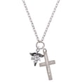 thumbnail image 1 of Delight Jewelry Silvertone Caduceus - MA Be Strong and Courageous Engraved Cross Zoey Necklace, 28", 1 of 4