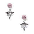 thumbnail image 1 of Delight Jewelry Silvertone Caduceus - MA Pink Crystal Clip on Earrings, 1 of 3