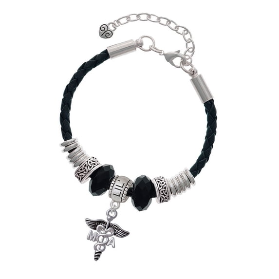Delight Jewelry Silvertone Caduceus - MA Sister Celtic Knot Leather Bead Bracelet, 7"+2" Extender