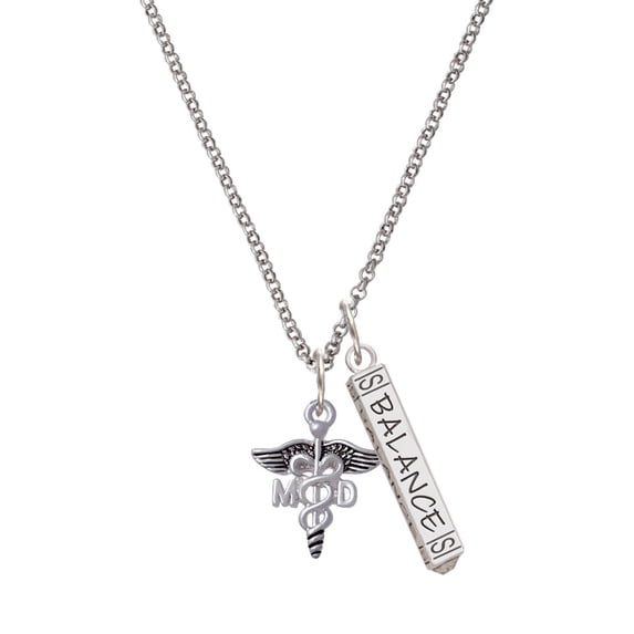 Delight Jewelry Silvertone Caduceus - MD Silvertone Balance Bar Charm Necklace, 23"