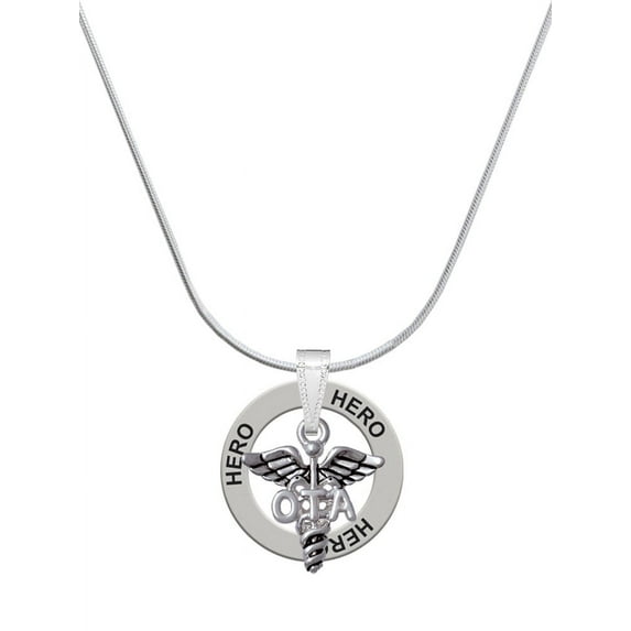 Delight Jewelry Silvertone Caduceus - OTA Hero Ring Charm Necklace, 18"