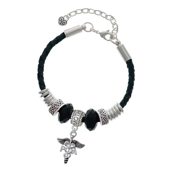Delight Jewelry Silvertone Caduceus - PA Mother Celtic Knot Leather Bead Bracelet, 7"+2" Extender