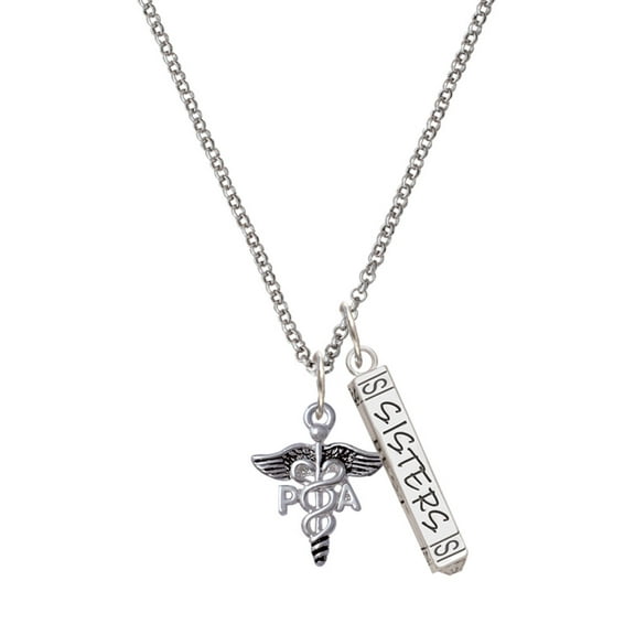 Delight Jewelry Silvertone Caduceus - PA Silvertone Sisters Best Friends Forever Bar Charm Necklace, 23"