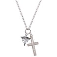 thumbnail image 1 of Delight Jewelry Silvertone Caduceus - PT Be Strong and Courageous Engraved Cross Zoey Necklace, 28", 1 of 4