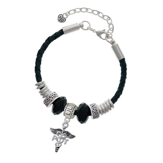 Delight Jewelry Silvertone Caduceus - PT Lil Sister Celtic Knot Leather Bead Bracelet, 7"+2" Extender
