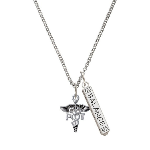 Delight Jewelry Silvertone Caduceus - PT Silvertone Balance Bar Charm Necklace, 23"