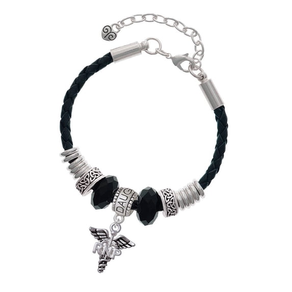 Delight Jewelry Silvertone Caduceus - RNP Daughter Celtic Knot Leather Bead Bracelet, 7"+2" Extender