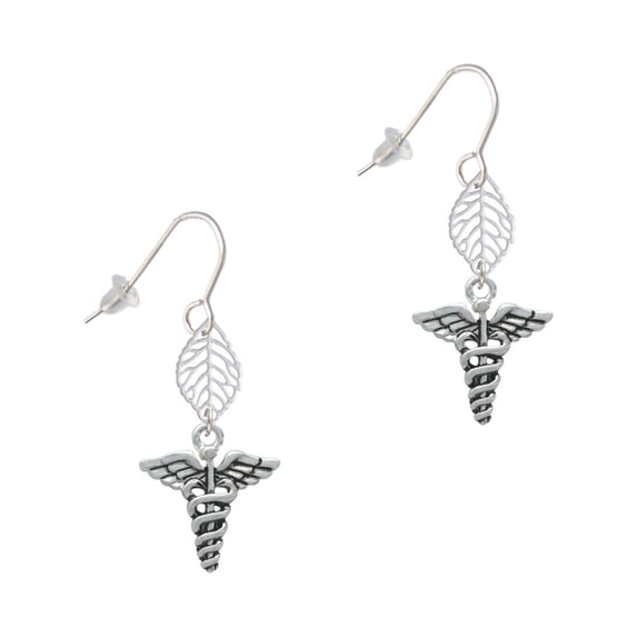 Delight Jewelry Silvertone Caduceus Silvertone Leaf French Earrings