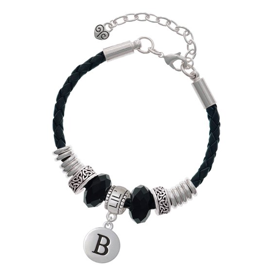Delight Jewelry Silvertone Capital Letter - B - Pebble Disc - Big Sister Celtic Knot Leather Bead Bracelet, 7"+2" Extender