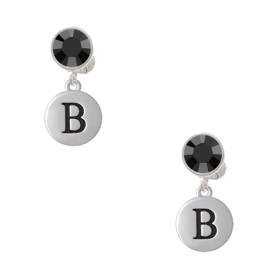 Delight Jewelry Silvertone Capital Letter - B - Pebble Disc - Black Crystal Clip on Earrings