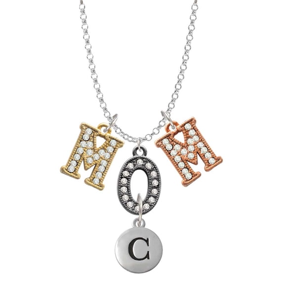 Delight Jewelry Silvertone Capital Letter - C - Pebble Disc - Multi-Colored Crystal Mom Charm Necklace