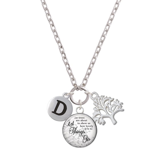Delight Jewelry Silvertone Capital Letter - D - Pebble Disc - Let Things Go Fall Zoey Charm Necklace, 28"