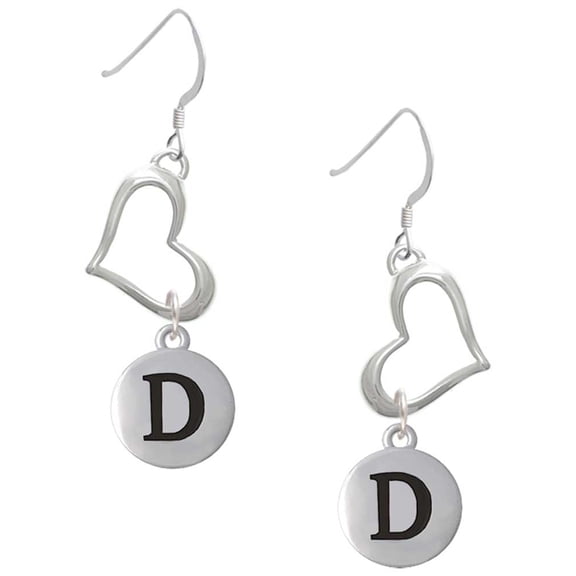 Delight Jewelry Silvertone Capital Letter - D - Pebble Disc - Open Heart French Earrings