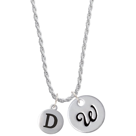 Delight Jewelry Silvertone Capital Letter - D - Pebble Disc - Silvertone Script Initial Disc - W - Charm Necklace, 20"+3"