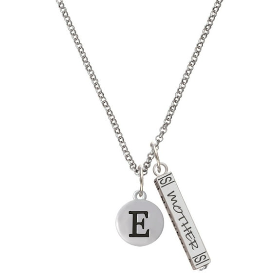 Delight Jewelry Silvertone Capital Letter - E - Pebble Disc - Silvertone Mother Daughter Bar Charm Necklace, 23"