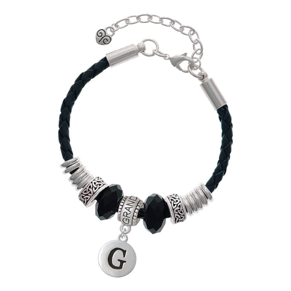 Delight Jewelry Silvertone Capital Letter - G - Pebble Disc - Granddaughter Celtic Knot Leather Bead Bracelet, 7"+2" Extender