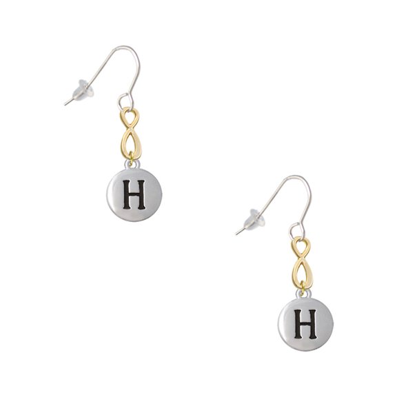 Delight Jewelry Silvertone Capital Letter - H - Pebble Disc - Gold Tone Infinity French Earrings