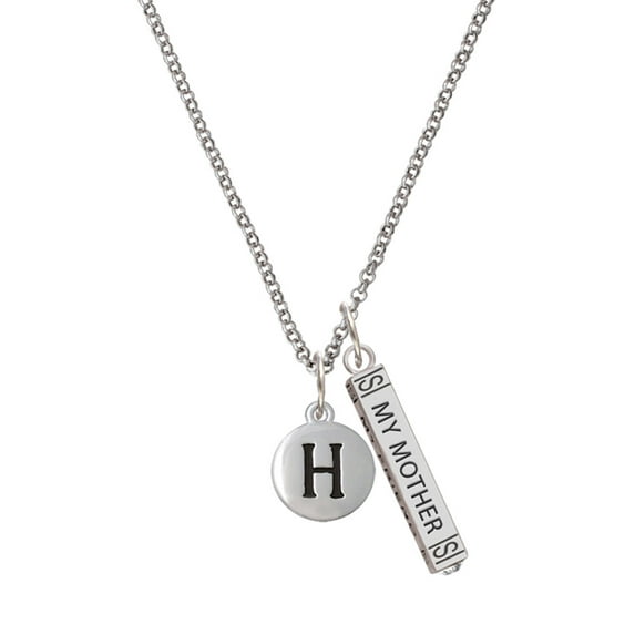 Delight Jewelry Silvertone Capital Letter - H - Pebble Disc - Silvertone Always My Mother Bar Charm Necklace, 23"