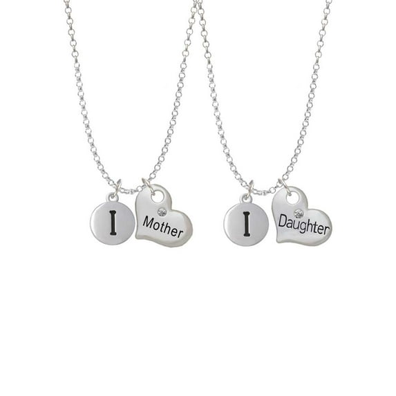 Delight Jewelry Silvertone Capital Letter - I - Pebble Disc - Mother & Daughter Heart Necklaces (Set of 2), 19"+2"
