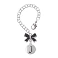 thumbnail image 1 of Delight Jewelry Silvertone Capital Letter - J - Pebble Disc - Silvertone Black Bow Charm Accessory for Tumblers and Thermal Cups, 1 of 4