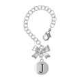 thumbnail image 1 of Delight Jewelry Silvertone Capital Letter - J - Pebble Disc - Silvertone Bow Charm Accessory for Tumblers and Thermal Cups, 1 of 4