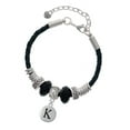 thumbnail image 1 of Delight Jewelry Silvertone Capital Letter - K - Pebble Disc - Daughter Celtic Knot Leather Bead Bracelet, 7"+2" Extender, 1 of 4