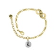 thumbnail image 1 of Delight Jewelry Silvertone Capital Letter - K - Pebble Disc - Gold-tone Paw Infinity Link Chain Bracelet, 6"+2" Extender, 1 of 3