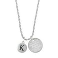 thumbnail image 1 of Delight Jewelry Silvertone Capital Letter - K - Pebble Disc - She is Clothed in Stength and Dignity Charm Necklace, 20"+3", 1 of 4