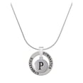 thumbnail image 1 of Delight Jewelry Silvertone Capital Letter - P - Pebble Disc - Gymnastics Ring Charm Necklace, 18", 1 of 4