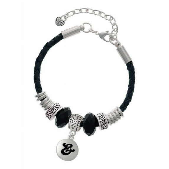 Delight Jewelry Silvertone Capital Letter - & - Pebble Disc - Niece Celtic Knot Leather Bead Bracelet, 7"+2" Extender