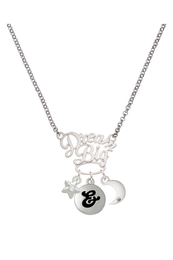 Silvertone Capital Letter - & - Pebble Disc - Silvertone Dream Big Pendant Necklace, 25"