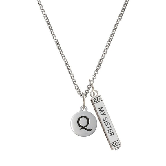 Delight Jewelry Silvertone Capital Letter - Q - Pebble Disc - Silvertone Always My Sister Bar Charm Necklace, 23"