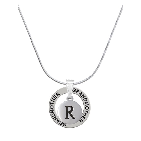 Delight Jewelry Silvertone Capital Letter - R - Pebble Disc - Silvertone Grandmother Ring Charm Necklace, 18"