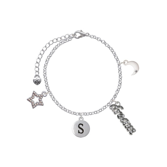 Delight Jewelry Silvertone Capital Letter - S - Pebble Disc - Silvertone Dream Big Charm Bracelet, 7.5+2" Extender