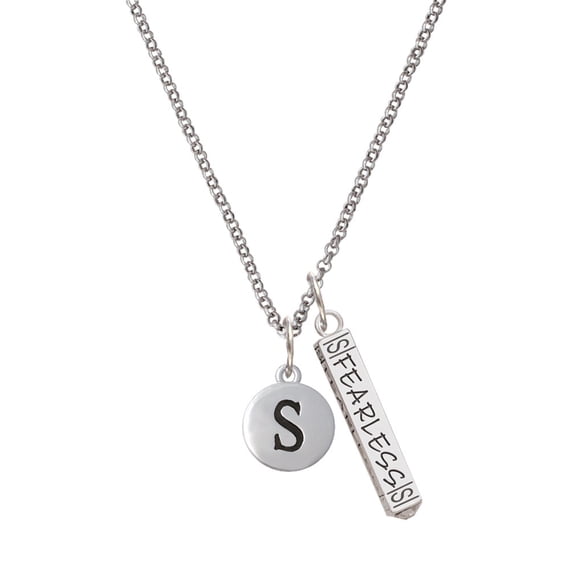 Delight Jewelry Silvertone Capital Letter - S - Pebble Disc - Silvertone Fearless Bar Charm Necklace, 23"