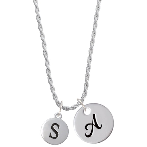 Delight Jewelry Silvertone Capital Letter - S - Pebble Disc - Silvertone Script Initial Disc - A - Charm Necklace, 20"+3"