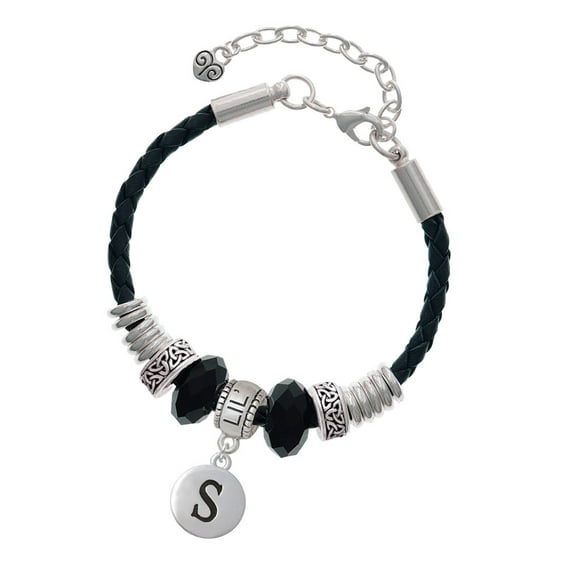 Delight Jewelry Silvertone Capital Letter - S - Pebble Disc - Sister Celtic Knot Leather Bead Bracelet, 7"+2" Extender