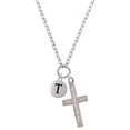 thumbnail image 1 of Delight Jewelry Silvertone Capital Letter - T - Pebble Disc - Everlasting Love Engraved Cross Zoey Necklace, 28", 1 of 4