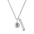 thumbnail image 1 of Delight Jewelry Silvertone Capital Letter - T - Pebble Disc - Silvertone Courage Strength Wisdom Honesty Bar Charm Necklace, 23", 1 of 4