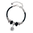 thumbnail image 1 of Delight Jewelry Silvertone Capital Letter - U - Pebble Disc - Daughter Celtic Knot Leather Bead Bracelet, 7"+2" Extender, 1 of 4