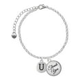thumbnail image 1 of Delight Jewelry Silvertone Capital Letter - U - Pebble Disc - Domed Thank You Charm Bracelet, 6"+2", 1 of 5