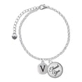 thumbnail image 1 of Delight Jewelry Silvertone Capital Letter - V - Pebble Disc - Domed Thank You Charm Bracelet, 6"+2", 1 of 5