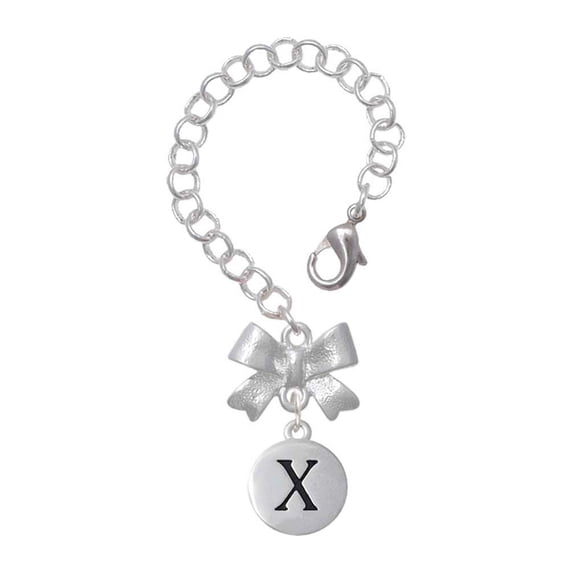 Delight Jewelry Silvertone Capital Letter - X - Pebble Disc - Silvertone Bow Charm Accessory for Tumblers and Thermal Cups