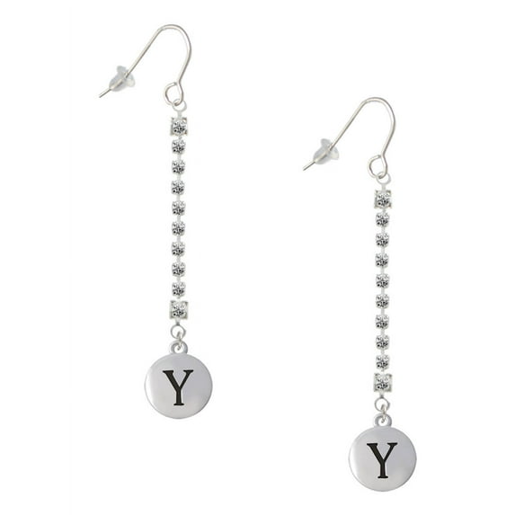Delight Jewelry Silvertone Capital Letter - Y - Pebble Disc - Silver-tone Long Sparkle Dangle French Earrings