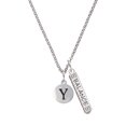 thumbnail image 1 of Delight Jewelry Silvertone Capital Letter - Y - Pebble Disc - Silvertone Balance Bar Charm Necklace, 23", 1 of 4