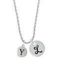 thumbnail image 1 of Delight Jewelry Silvertone Capital Letter - Y - Pebble Disc - Silvertone Script Initial Disc - L - Charm Necklace, 20"+3", 1 of 4