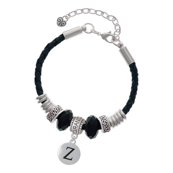 Delight Jewelry Silvertone Capital Letter - Z - Pebble Disc - Granddaughter Celtic Knot Leather Bead Bracelet, 7"+2" Extender