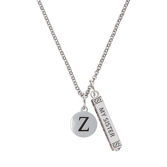 Delight Jewelry Silvertone Capital Letter - Z - Pebble Disc - Silvertone Always My Sister Bar Charm Necklace, 23"